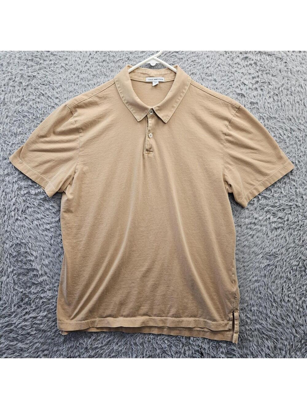 James Perse Polo Shirt Men 3 Large Supima Cotton Jersey Polo Brown * Collar